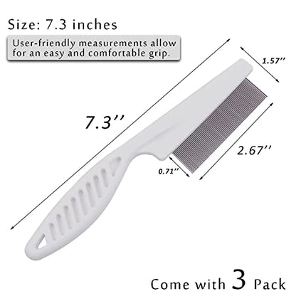 Kopal Flea Combs & Lice Brushers for Dogs and Cats, Fine Tooth Combs 3-pc, White