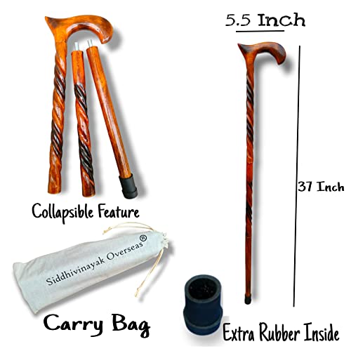 Walking Cane for Men | Wooden Walking Stick | Wooden Canes for Men | Walking Canes | Wooden Cane Collapsible 3 Section Natural Wood Handle Ladies Senior