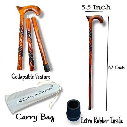Walking Cane for Men | Wooden Walking Stick | Wooden Canes for Men | Walking Canes | Wooden Cane Collapsible 3 Section Natural Wood Handle Ladies Senior