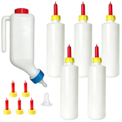 5 PCS 400ml Goat Bottles for Feeding Baby Goats and 1 PCS 800ml Lamb Feeding Bottle with Hang Upside Down Design, Extra 6 Bottle Nipples, Milk Feeder Bottles for Farm, Sheep, Lamb, Calf, Pigle, Dog