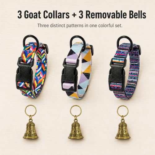 3 Pack Adjustable Goat Collars with Bells, Colorful Patterns - color: B