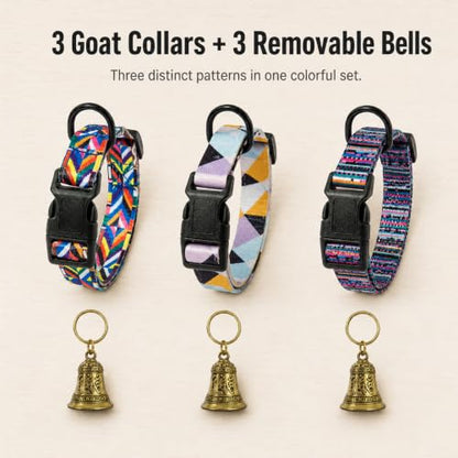 3 Pack Adjustable Goat Collars with Bells, Colorful Patterns - color: B
