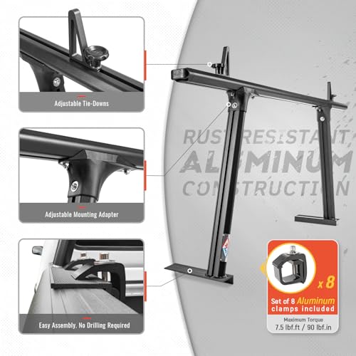 Model APX25-Lite Extendable Aluminum Truck Ladder Rack Adjustable Pick-Up Ladder Rack (No Drilling Required) - Black - color: Lite Version - Black