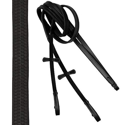 Exion Pink English Bridle with Anatomic Snaffle Noseband & Detachable Flash | Leather Jumping Bridle, Ergonomic Pressure Relief Crownpiece | 16mm Non-Slip Rubber Reins Included | Black Cob Full - color: Black, size: Pony/Small Size