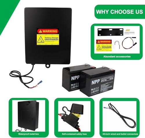 2025 New Upgraded Steel Battery Box with 2 Batteries Kit(12V 7AH Lead-Acid), for 12/24V Driveway Swing Gate Opener, Upgraded ABBT Battery Box Kit (Kit with 2 Batteries)