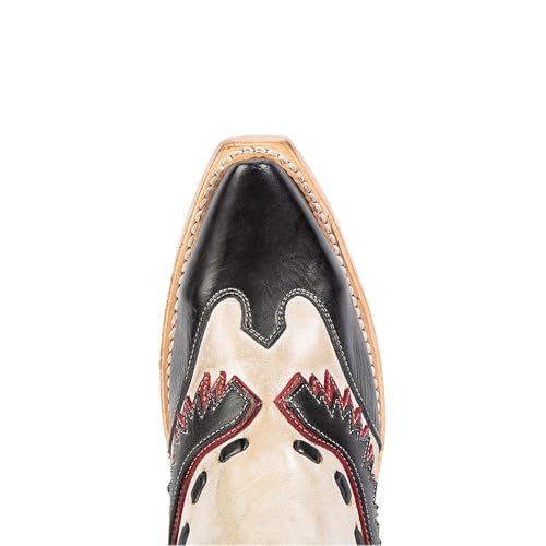 Yishaweiqi Embroidered Cowboy Boots for Women Mid Calf Cowgirl Boots Side Zipper Chunky Heel Snip Toe Knee High Western Boots - color: Black White, size: 8.5