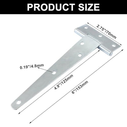 Murtenze 6-Pack 6 Inch Silver T-Strap Shed Hinge - color: Silver, size: 6 Inch - 6Pack