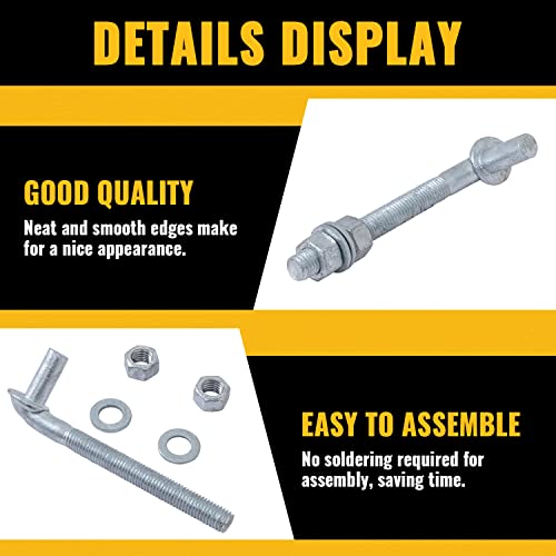 VIVIDA 5/8" X 6" J Bolt Gate Hinge, Heavy Duty Gate Hinge Bolt, 2-Pack | Galvanized Gate Bolt Post Hinge, Chain Link Fence Gate Hardware, Nuts & Washers Included - size: 6" (2 PCS)