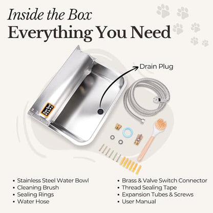 Automatic Pet Water Dispenser - 304 Stainless Steel Auto-Fill Water Bowl for Dogs - Poultry & Livestock - Float Water Level Control - 3/4" GHT Faucet Compatible - Wall Mount/Ground Use - size: 2 GAL