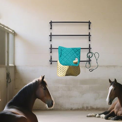 4-Pack Black Wall Mounted Saddle Blanket Racks – 33.86"x5.91"x7.87" – Heavy Duty Steel – Rustproof Baked Paint – for Stables, Garages, Homes – Holds Blankets, Towels, Bags