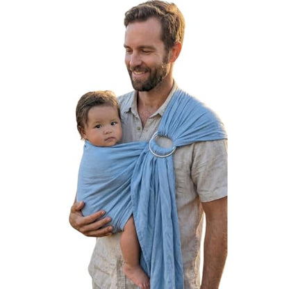 Organic Baby Ring Sling Carrier – Boho Hemp & Eucalyptus Wrap for Newborn to Toddler – Non-Toxic, ASTM-Certified, Ergonomic, Gift Box Included – Azure Sky - color: Azure Sky