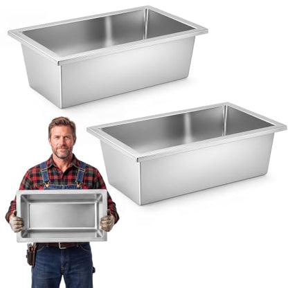 Geelin 2 Pcs 6 Gallon/24 Quart Livestock Water Trough, Stainless Steel - size: 6 Gallon/24 Quart
