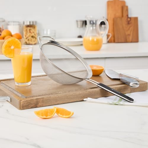 Restaurantware Fine Mesh Strainer 1 Count 15" x 7.8" x 3" with Silicone Handle Stainless Steel Extra Fine Mesh Strainer Heat-Resistant Handle Dishwasher-Safe for Rice, Quinoa, Pasta - size: Standard, Extra Fine Mesh-7 3/4"