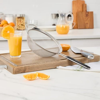 Restaurantware Fine Mesh Strainer 1 Count 15" x 7.8" x 3" with Silicone Handle Stainless Steel Extra Fine Mesh Strainer Heat-Resistant Handle Dishwasher-Safe for Rice, Quinoa, Pasta - size: Standard, Extra Fine Mesh-7 3/4"
