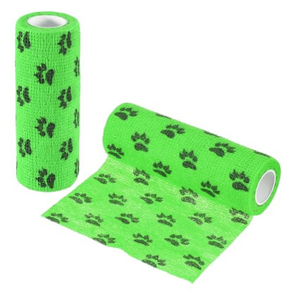 Pet Wrap Bandages, 6 Inch 5 Yard Self Adhesive Bandage Wrap, Pet Non-Woven Tape First Aid Cohesive Gauze, (Emerald Green/Paw, 2 Pcs), Intended for Dog/Cat/Bird/Legs/Paws/Wound - color: Emerald Green, size: 6 inch