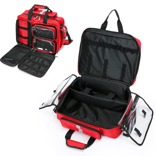 Medical Bag Empty First Aid Bag,Emergency Bag for Nurses,Home Health Care, EMT(Bag Only) - color: Red