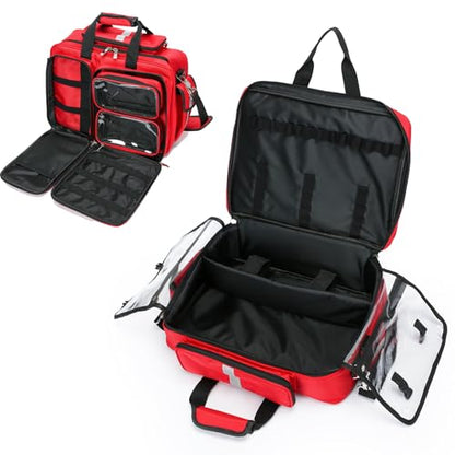 Medical Bag Empty First Aid Bag,Emergency Bag for Nurses,Home Health Care, EMT(Bag Only) - color: Red