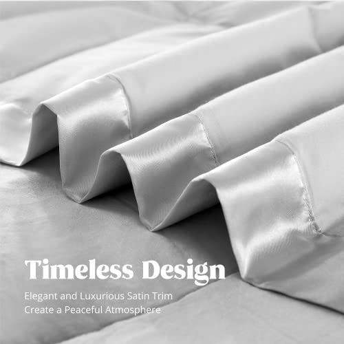 puredown® Blankets King Size - Soft Lightweight Down Blanket for Bed, Cozy Warm Luxury Bed Blanket with Satin Trim, Light Grey (108"X90") - color: 02 Light Gray, size: King