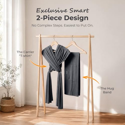 Momcozy Baby Wrap Carrier, Easy-On 2-Piece Design, Newborn to 33 lb - color: Deep Grey