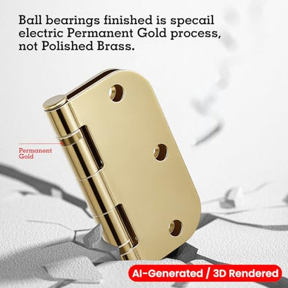 TDCHINGES Rounded Door Hinges Polished Brass 3.5 Inch 5/8" Lasting Mute - color: Polished Brass-Rounded, size: 6 Pack-Ball Bearing-lasting no squeak