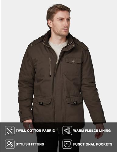 WenVen Men's Winter Thicken Fleece Cotton Military Parka Jacket Warm Coat - color: Brown, size: Medium