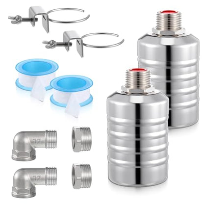 2 Packs 304 Stainless Steel Float Valve Automatic Water Level Control Float Valve 1/2" To 3/4'' Auto Shut off Water Tank Floats with Side/Top Entry for Fish Tank Swimming Pool Troughs