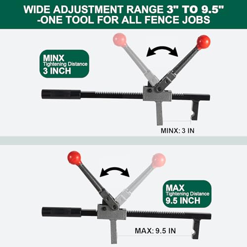 Chain Link Fence Stretcher Tool, Fence Puller, Tightener & Tensioner | Ratcheting Fencing Tool: 3–9.5 in range, 5° tilted base and hooked groove improve grip for one-person chain link fence setup