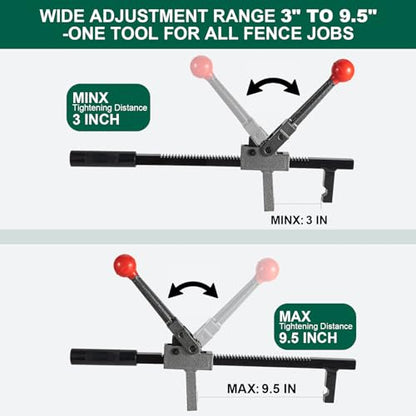 Chain Link Fence Stretcher Tool, Fence Puller, Tightener & Tensioner | Ratcheting Fencing Tool: 3–9.5 in range, 5° tilted base and hooked groove improve grip for one-person chain link fence setup