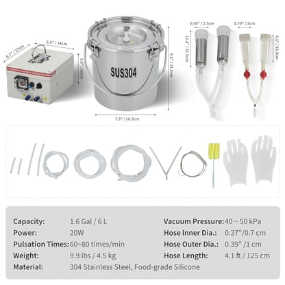 12L Milking Machine, Rechargeable Battery & Adjustable Suction Pulsation Vacuum Electric Milker, Portable Milker with Food-Grade Silicone Cups and Tubes, 4 Teat Cups, 5200 MAh - size: 12L