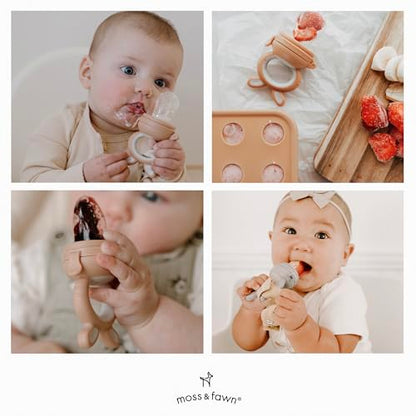 Moss and Fawn Forage Feeder - Silicone Baby Fruit Feeder - Bloom | Frozen Breast Milk Popsicle Teether & Pacifier, BPA, PVC & Phthalate-Free - color: Bloom