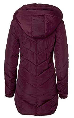 Sportoli Womens Winter Fleece Lined Chevron Quilted Puffer Jacket Coat with Hood - color: Merlot, size: Small
