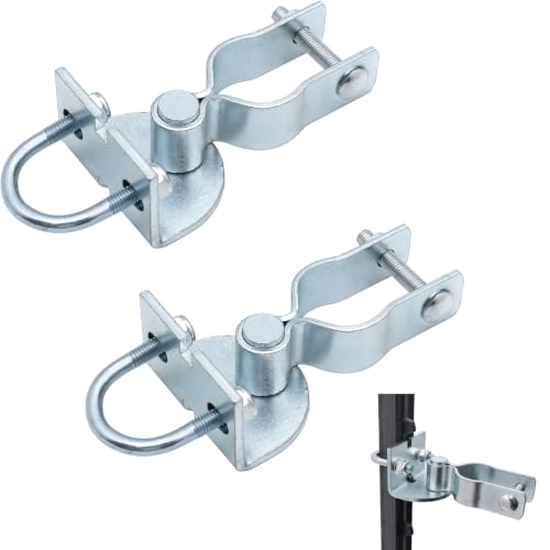 2 Pack T-Post Gate Hinge Kit, Heavy Duty 1-3/8" U-Bolt Clamps, 200° Rotating Female Hinges & Pins for Chain Link & Metal Gates, Farm & Backyard