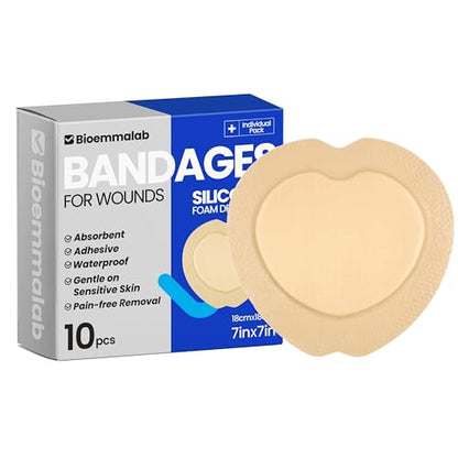 Large Waterproof Bandages 7x7 Silicone Foam Dressings Bed Sore, 10 PCS - style: 7"X7"(10PCS)