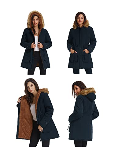 GRACE KARIN Women's Winter Coats Fleece Parkas Anoraks Hooded Military Jacket Coats - color: Dark Blue, size: Small