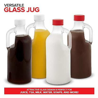 Stock Your Home Glass Milk Bottle with Lid and Handle 40oz (1 Pack), 2 Reusable Caps, Milk Container for Refrigerator, Glass Juice Bottles, Water, Almond Milk Storage Bottle, Glass Milk Jug - size: 1 Count