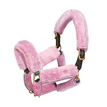 Harrison Howard Horse Halter Fleece Cover Set – Full Coverage Anti-Rub Halter Covers for Horses, Noseband, Chin & Crown Protection, 9-Piece Padding Set Pink - color: Pink
