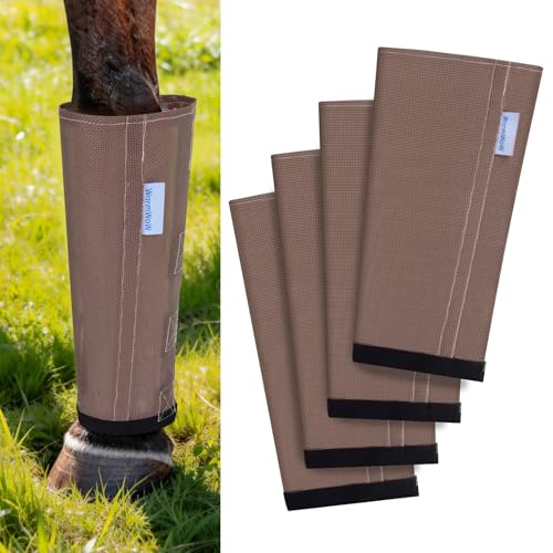 Fly Boots for Horses Set of 4, Loose Fitting Mesh Horse Fly Boots Leggings, Reduce-Stomping Adjustable Equine Leg Wraps & Socks, Stay Up Not Sag, No Rub (Camel) - color: Camel