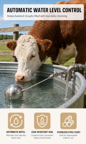 3/4" NPT Stainless Steel Automatic Water Trough Float Valve for Stock Tank | Metal Water Level Auto Control Valve with Adjustable Arm Livestock Water Tank Float Valve for farm Cattle, Cow, Horse, Ponds