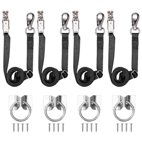 Cross Ties for Horse, 4 Pack Adjustable Nylon Cross Ties with Tie Rings