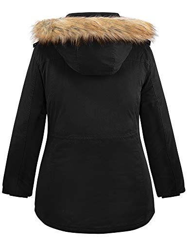 Soularge Women's Winter Plus Size Sherpa Lined Jacket with Hood | Women's Plus Size Workwear Fit,100% Cotton Outer Shell,Soft Fleece Lining,Windproof Stand Collar - color: Black, size: 4X