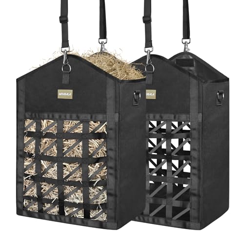 Dual Purpose Feed Horse Hay Bags, 2 Pack Large Black Oxford Fabric - size: Large 2 Pack