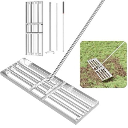 GreatBuddy Lawn Leveling Rake 30'' x 10", Heavy-Duty Stainless Steel Lawn Leveling Tool for Lawn, Soil, Sand, 78'' Extra Long Handle, Ideal for Yard, Garden - size: 30 Inch