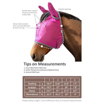Harrison Howard UV-Proof Multi-Function Fabrics Thick Fleece Padding Horse Fly Mask Half Face with Ears Magenta Arabian Medium - color: magenta, size: Medium (Arabian)