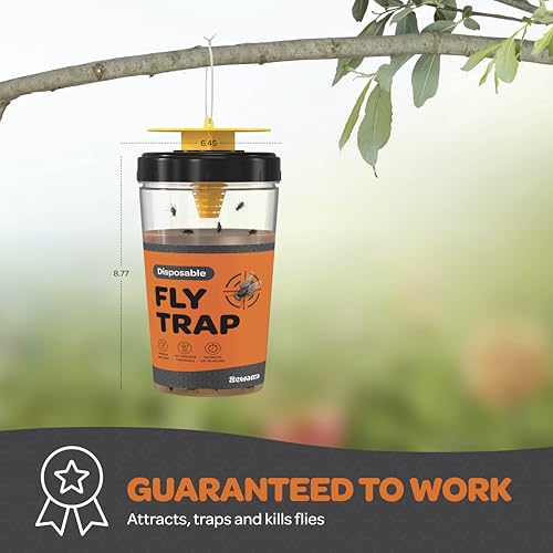 Fly Traps Outdoor [Set of 3] with Dissolvable Non-Toxic Bait - Reusable Hanging Bug Catcher Killer for All Flies for Outside Bug Control Patios, Barns, Ranches Etc. Hanging Fly Traps with Tie Included - style: 3 Traps