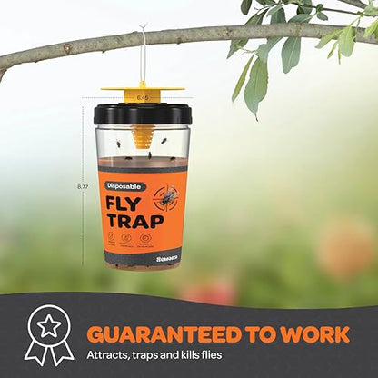 Fly Traps Outdoor [Set of 3] with Dissolvable Non-Toxic Bait - Reusable Hanging Bug Catcher Killer for All Flies for Outside Bug Control Patios, Barns, Ranches Etc. Hanging Fly Traps with Tie Included - style: 3 Traps