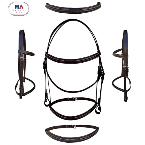 Majestic Ally Padded Raised English Bridle, Premium Leather, Matching Laced Reins - color: Brown, size: Full