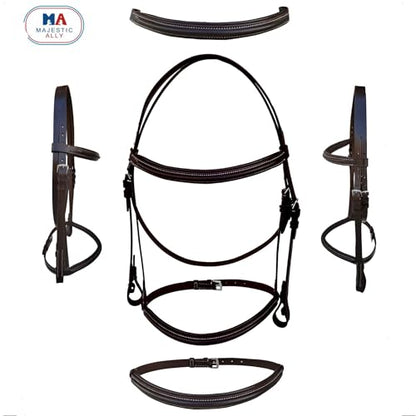 Majestic Ally Padded Raised English Bridle, Premium Leather, Matching Laced Reins - color: Brown, size: Full