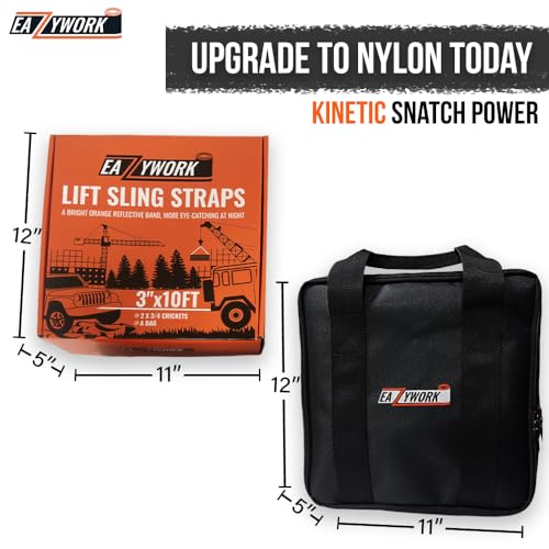 3”x10Ft Super Sturdy Lift Sling Straps 25000 Lbs Breaking Load Capacity Heavy Duty Lifting sling Crane Tree Saver Strap Recovery Straps Tow Strap Pull Hoist 2pcs 3/4 Robust D Ring Shackles+Storage Bag