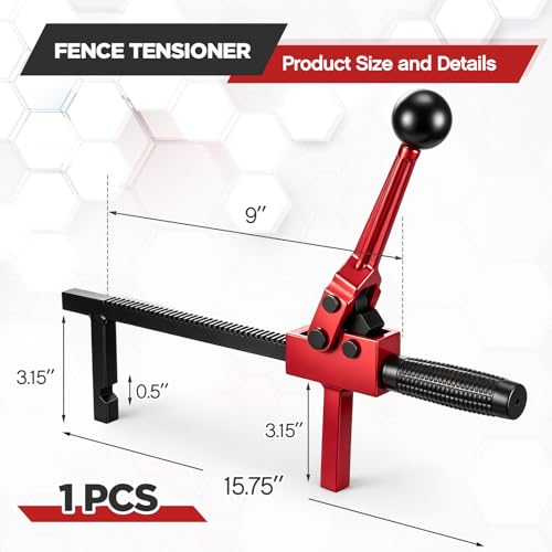 LEIFIDE 1 Pc Chain Link Fence Stretcher Tool, Ratcheting Wire Tightener Puller, 1.7''-9'' Tension Range, Tilted Base Hooked Groove, One-Hand Operation (15.8 Inch,Red) - color: Red, size: 15.8 Inch