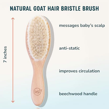 LANE & CO. Cradle Cap Brush Set, Baby & Toddler Hair Brush with Hair Paste | Baby grooming kit with soft goat-hair brush, hard-bristle brush, plant-based hair paste and cotton storage bag